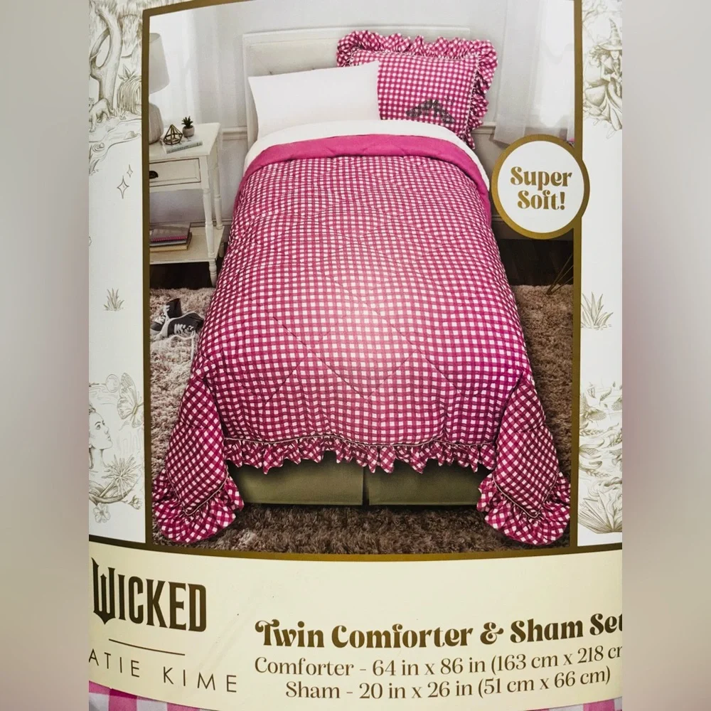 Katie Kime Wicked for Good Pink & White Gingham TWIN Size Comforter Set